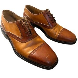 Johnston & Murphy Cellini Leather Oxford Dress Shoes Brown 2-Tone Lace Ups Sz 9M